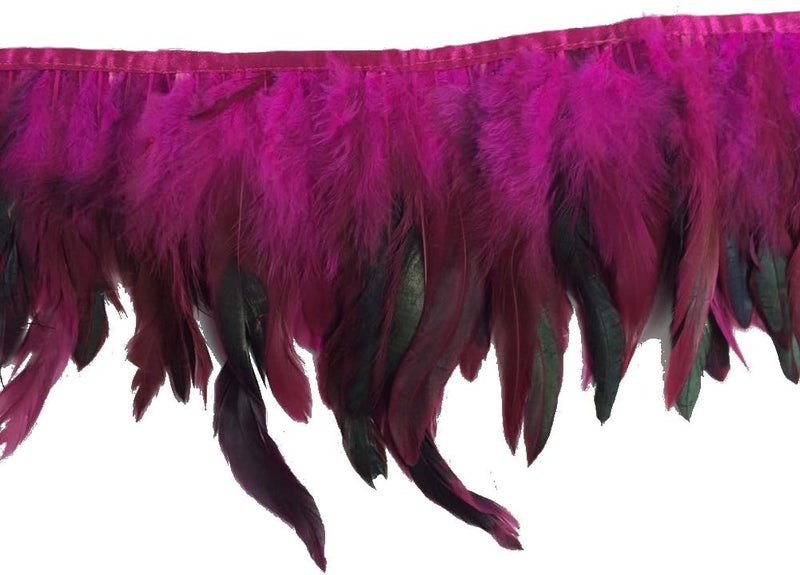 Sowder Rooster Hackle Feather Fringe Trim 5-7" in Width Pack of 5 Yards(Fuchsia) - Image 3